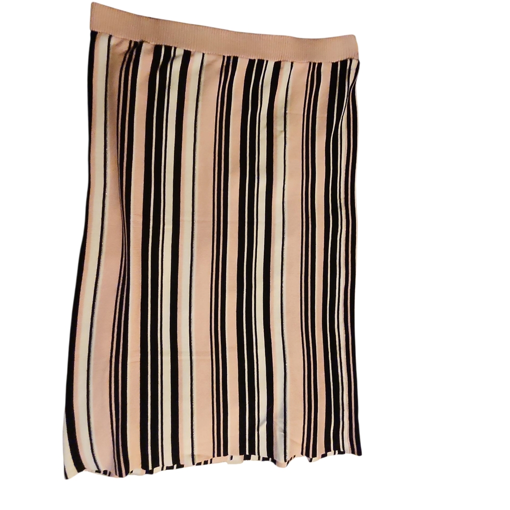 Versatile Feminine Retro Pink White Black Striped Womens Skirt Stretch Size XL R